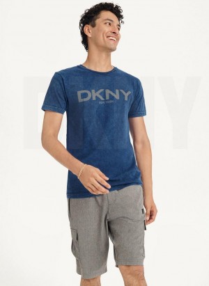 DKNY Mineral Wash Men's T Shirts Dark Blue | Ireland_D0151