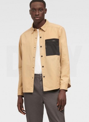 DKNY Mixed Media PockeT-Shirt Jacket Men's Shirts Khaki | Ireland_D0395