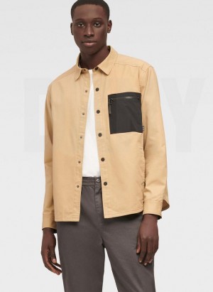 DKNY Mixed Media PockeT-Shirt Men's Jackets Khaki | Ireland_D0146