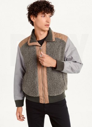 DKNY Mixed Media Sherpa Bomber Men's Jackets Brown | Ireland_D1132