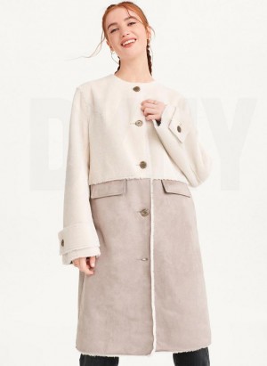 DKNY Mixed Media Women's Coats White / Brown | Ireland_D0633