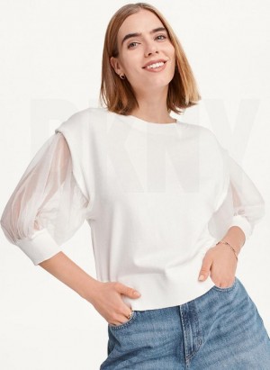 DKNY Mixed Media Women's Sweaters White | Ireland_D1384