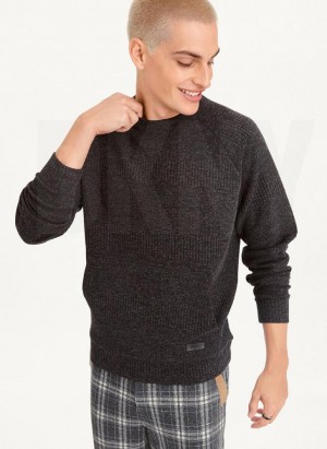 DKNY Mixed Texture Crewneck Men's Sweaters Grey | Ireland_D1555