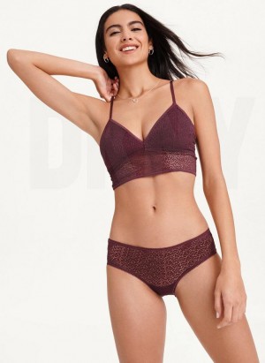 DKNY Modern Lace Longline Racerback Women's Bras Burgundy | Ireland_D0910