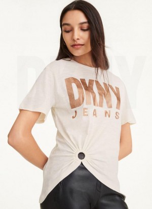 DKNY O-Ring Logo Women's T Shirts White | Ireland_D1204