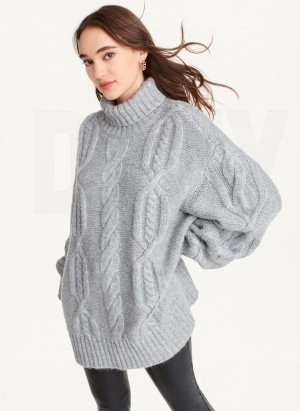 DKNY Oversized Cable Knit Women's Sweaters Grey | Ireland_D1266