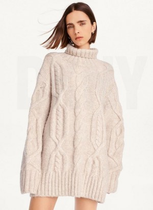 DKNY Oversized Cable Knit Women's Sweaters Brown | Ireland_D0675