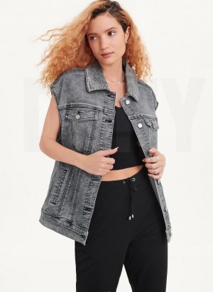 DKNY Oversized Denim Vest Women's Jackets Black | Ireland_D1493