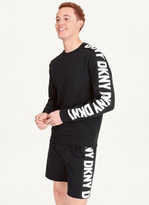 DKNY Oversized Logo Sleeve Crew Men's Sweatshirts Black | Ireland_D0411