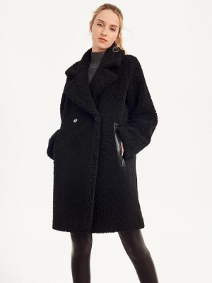 DKNY Oversized Long Sherpa Women's Coats Black | Ireland_D0391