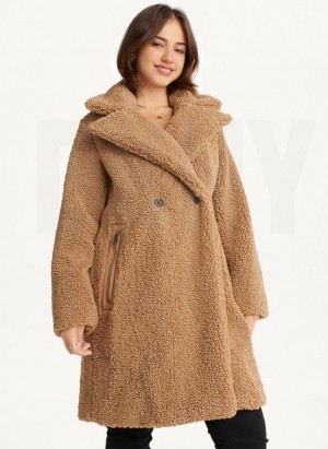 DKNY Oversized Long Sherpa Women's Coats Brown | Ireland_D1107