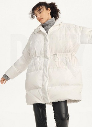 DKNY Oversized Puffer With Zip Sleeves Women's Coats White | Ireland_D1241