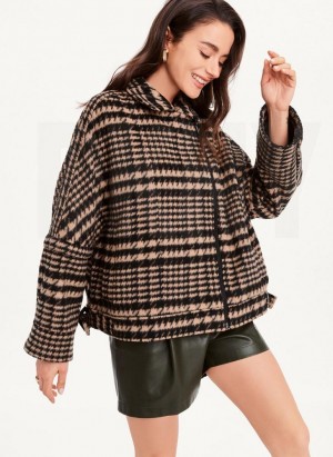 DKNY Oversized Relaxed Women's Coats Black / Brown | Ireland_D1468