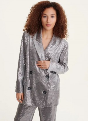 DKNY Oversized Sequin Women's Blazers Silver | Ireland_D1711