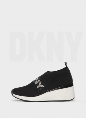 DKNY Parks Rhinestone Wedge Women's Sneakers Black | Ireland_D1030