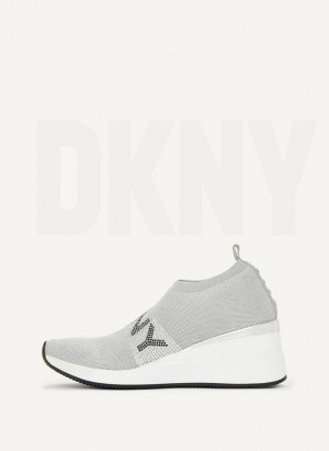 DKNY Parks Rhinestone Wedge Women's Sneakers Grey | Ireland_D0666