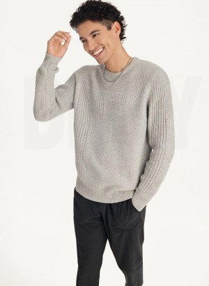 DKNY Patchwork Stitch Crewneck Men's Sweaters Light Grey | Ireland_D0222