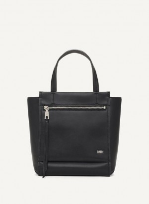 DKNY Pax North-South Tote Women's Crossbody Bags Black / Silver | Ireland_D0673