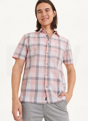 DKNY Plaid Men's Shirts Pink | Ireland_D1134