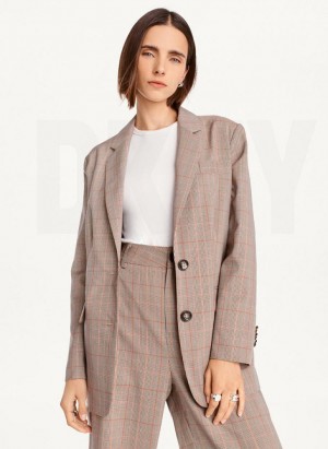 DKNY Plaid Women's Blazers Brown | Ireland_D1904