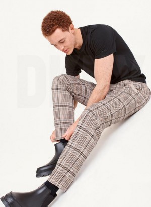 DKNY Plaids Men's Pants Brown | Ireland_D0312