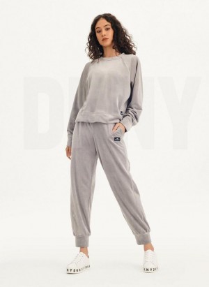 DKNY Platinum Velour Pullover Women's Sweatshirts Grey | Ireland_D1361