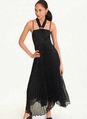 DKNY Pleated Halter With Lurex Women's Dress Black | Ireland_D1279