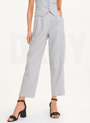 DKNY Pleated Linen Women's Pants Grey | Ireland_D1483