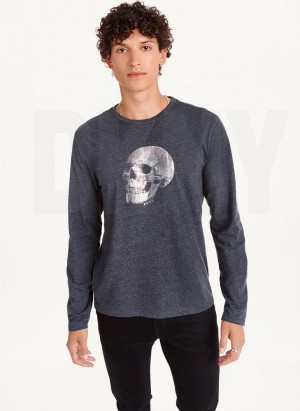 DKNY Pointilism Skull Men's T Shirts Dark Grey | Ireland_D1859