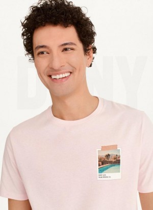 DKNY Polaroid Pic Men's T Shirts Pink | Ireland_D0978