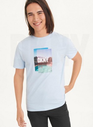 DKNY Pool Graphic Men's T Shirts Blue | Ireland_D0942