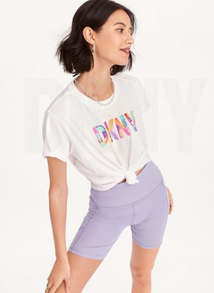 DKNY Pride Logo Knot Front Women's T Shirts White | Ireland_D1049