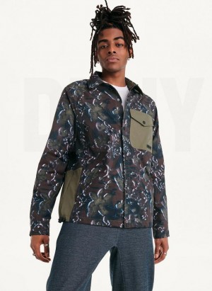 DKNY Printed Nylon Single Breast Drawstring Hem Men's Jackets Olive | Ireland_D0608