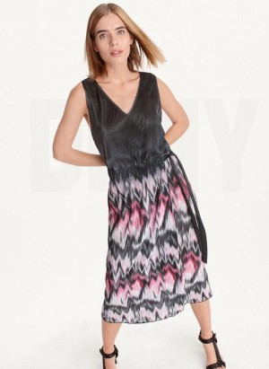 DKNY Printed Pleated Women's Dress Purple | Ireland_D0727