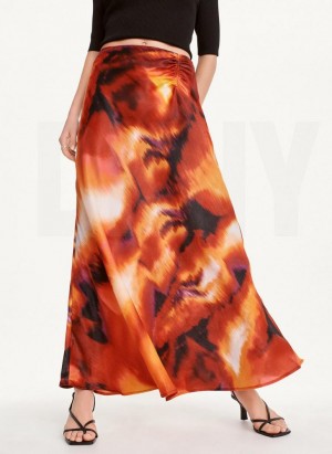 DKNY Printed Satin Ruched Maxi Women's Skirts Black / Multicolor | Ireland_D1090