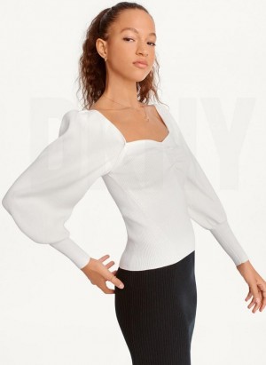 DKNY Puff-Sleeve Sweatheart Women's Sweaters White | Ireland_D0242