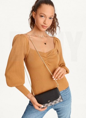 DKNY Puff-Sleeve Sweatheart Women's Sweaters Brown | Ireland_D0721