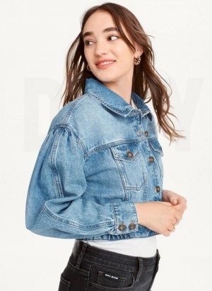 DKNY Puff Sleeve Denim Women's Jackets Dark Wash | Ireland_D1955