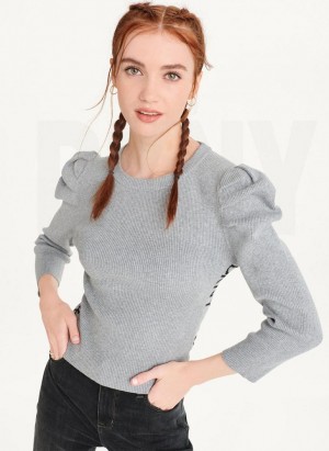 DKNY Puff Sleeve Women's Sweaters Grey | Ireland_D1121