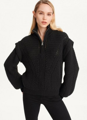 DKNY Quarter Zip Cable Knit Women's Sweaters Black | Ireland_D0431