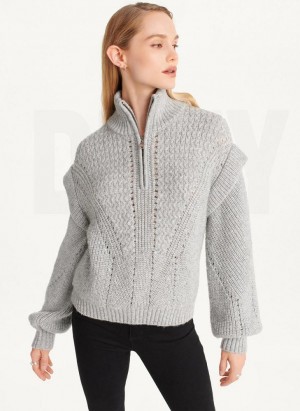 DKNY Quarter Zip Cable Knit Women's Sweaters Grey | Ireland_D0163