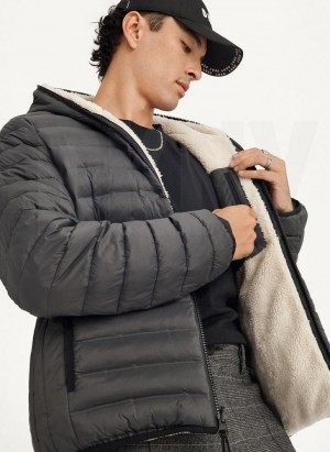 DKNY Quilted Reversible Sherpa Men's Jackets Grey | Ireland_D1520