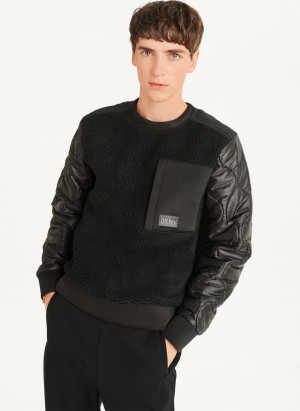 DKNY Quilted Sleeve Crew Neck Men's Sweatshirts Black | Ireland_D1177