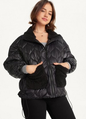 DKNY Quilted With Sherpa Pockets Women's Coats Black | Ireland_D1887