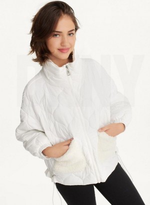 DKNY Quilted With Sherpa Pockets Women's Coats White | Ireland_D1376