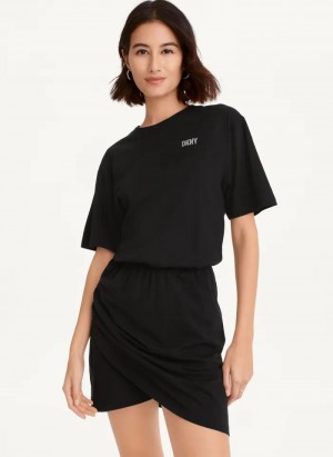 DKNY Rhinestone Logo T-Shirt Women's Dress Black | Ireland_D1272