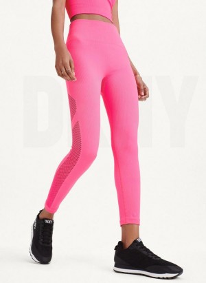 DKNY Rib Knit High Waisted Seamless Women's Leggings Pink | Ireland_D1945