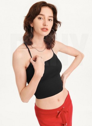 DKNY Rib Knit Seamless Crop Women's Tank Top Black | Ireland_D1817