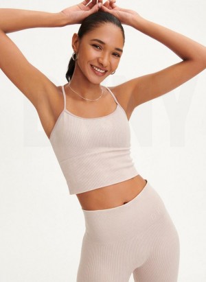 DKNY Rib Knit Seamless Crop Women's Tank Top Beige | Ireland_D0743