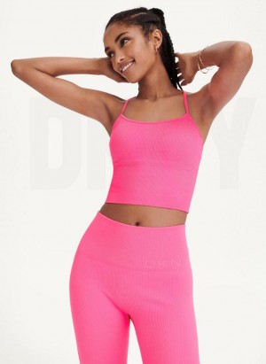 DKNY Rib Knit Seamless Crop Women's Tank Top Pink | Ireland_D1206